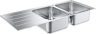 Évier de cuisine 2 Bacs 1160 x 500mm, Acier Inoxydable